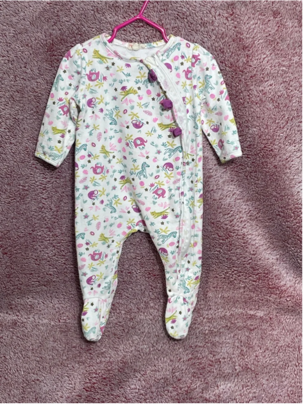 Du Pareil Au Meme Footies sleeper Girls 9m White Pink Animal Print